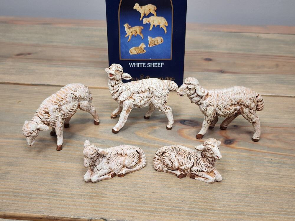 Fontanini By Roman Collection Nativity Christmas 5" WHITE SHEEP Set of 5 #72539